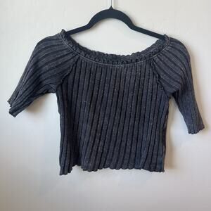 Free People Womens Shirt Grey Meant to Be Tee Ribbed Cropped Size Medium